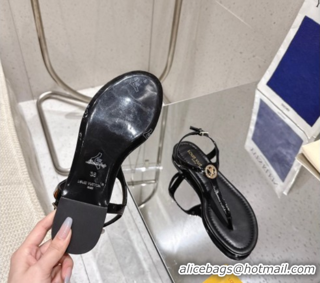 Cheap Price Louis Vuitton Sunkiss Flat Thong Sandals Patent Leather Black 0609039
