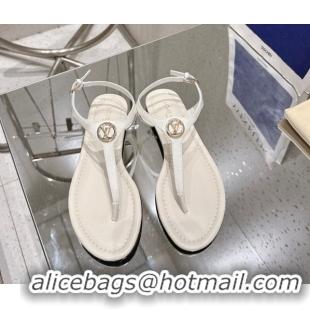 Luxury Cheap Louis Vuitton Sunkiss Flat Thong Sandals Patent Leather White 0609040