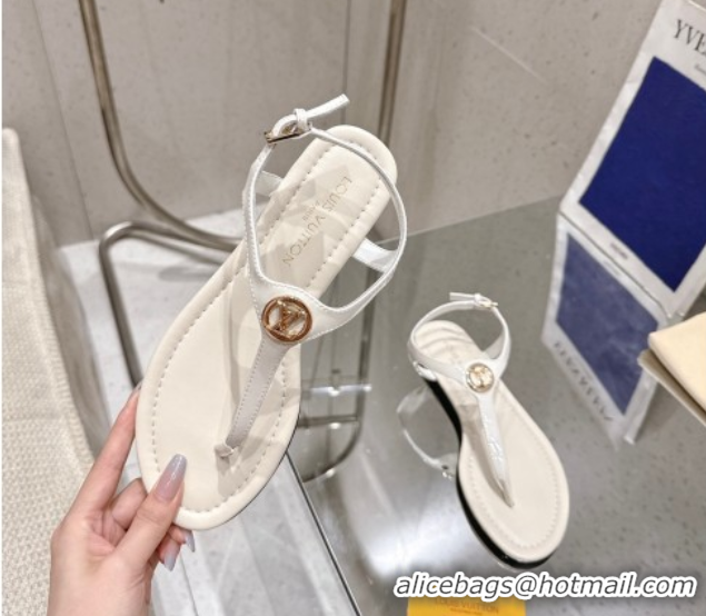Luxury Cheap Louis Vuitton Sunkiss Flat Thong Sandals Patent Leather White 0609040