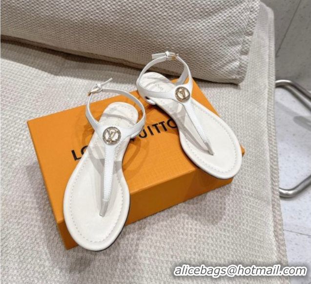 Luxury Cheap Louis Vuitton Sunkiss Flat Thong Sandals Patent Leather White 0609040