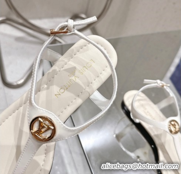 Luxury Cheap Louis Vuitton Sunkiss Flat Thong Sandals Patent Leather White 0609040