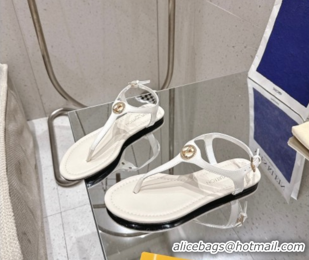 Luxury Cheap Louis Vuitton Sunkiss Flat Thong Sandals Patent Leather White 0609040