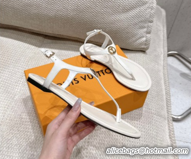 Luxury Cheap Louis Vuitton Sunkiss Flat Thong Sandals Patent Leather White 0609040