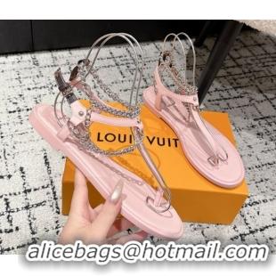 Shop Duplicate Louis Vuitton LV Vibe Flat Thong Sandals in Leather and Chain Pink 0609041