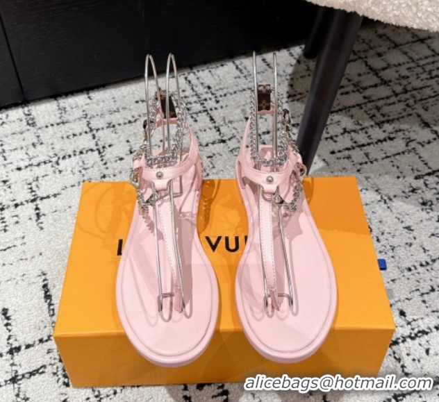 Shop Duplicate Louis Vuitton LV Vibe Flat Thong Sandals in Leather and Chain Pink 0609041