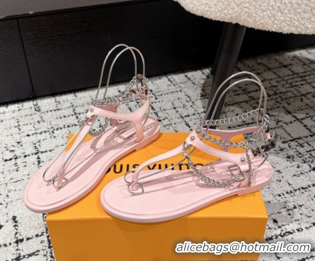 Shop Duplicate Louis Vuitton LV Vibe Flat Thong Sandals in Leather and Chain Pink 0609041