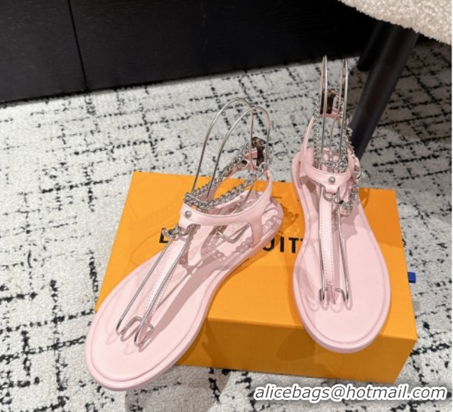 Shop Duplicate Louis Vuitton LV Vibe Flat Thong Sandals in Leather and Chain Pink 0609041