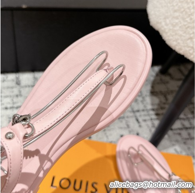 Shop Duplicate Louis Vuitton LV Vibe Flat Thong Sandals in Leather and Chain Pink 0609041