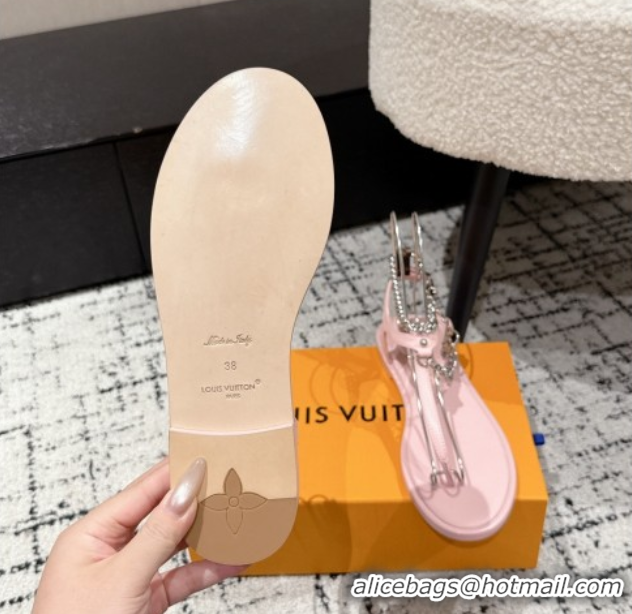 Shop Duplicate Louis Vuitton LV Vibe Flat Thong Sandals in Leather and Chain Pink 0609041