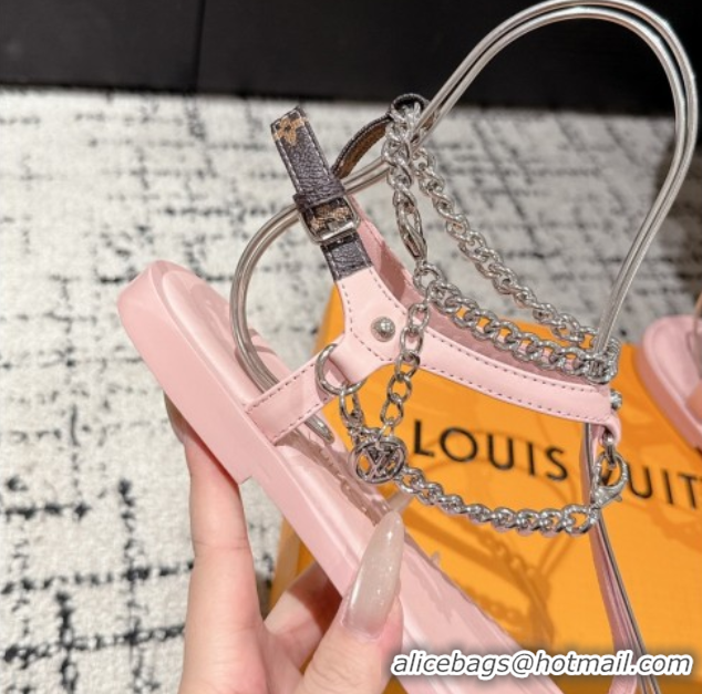 Shop Duplicate Louis Vuitton LV Vibe Flat Thong Sandals in Leather and Chain Pink 0609041