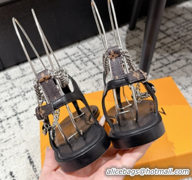 Buy Cheapest Louis Vuitton LV Vibe Flat Thong Sandals in Leather and Chain Black 0609042