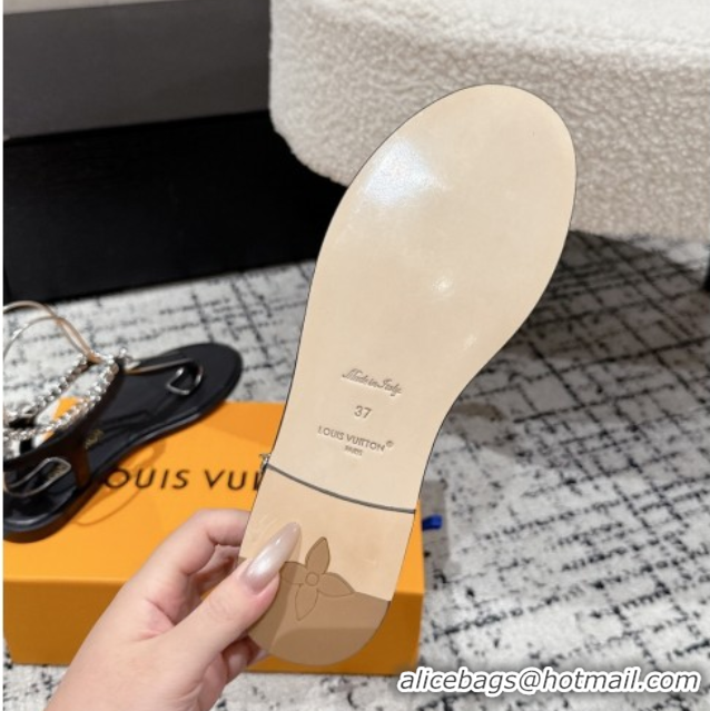 Buy Cheapest Louis Vuitton LV Vibe Flat Thong Sandals in Leather and Chain Black 0609042
