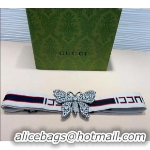Buy New Cheap Gucci Web Belt with Butterfly Buckle 0708 White 2024