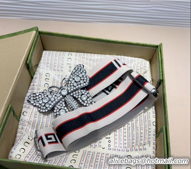 Buy New Cheap Gucci Web Belt with Butterfly Buckle 0708 White 2024