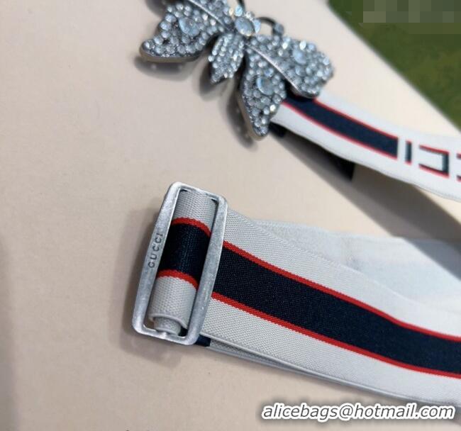 Buy New Cheap Gucci Web Belt with Butterfly Buckle 0708 White 2024