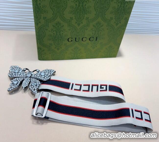 Buy New Cheap Gucci Web Belt with Butterfly Buckle 0708 White 2024