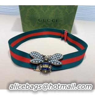 Specials Cheap Gucci Web Belt with Bee Buckle 0708 Green/Red 2024