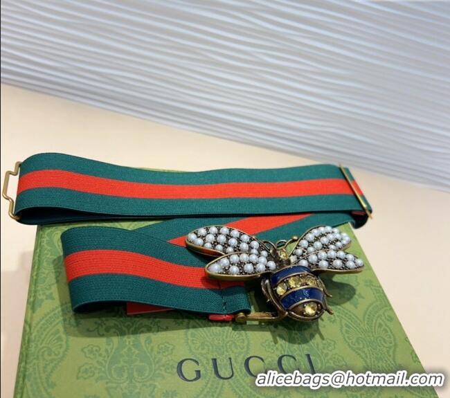 Specials Cheap Gucci Web Belt with Bee Buckle 0708 Green/Red 2024