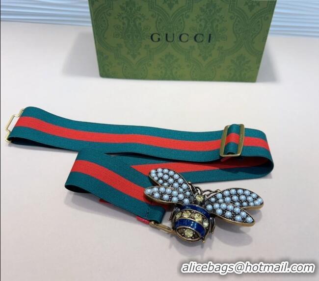 Specials Cheap Gucci Web Belt with Bee Buckle 0708 Green/Red 2024