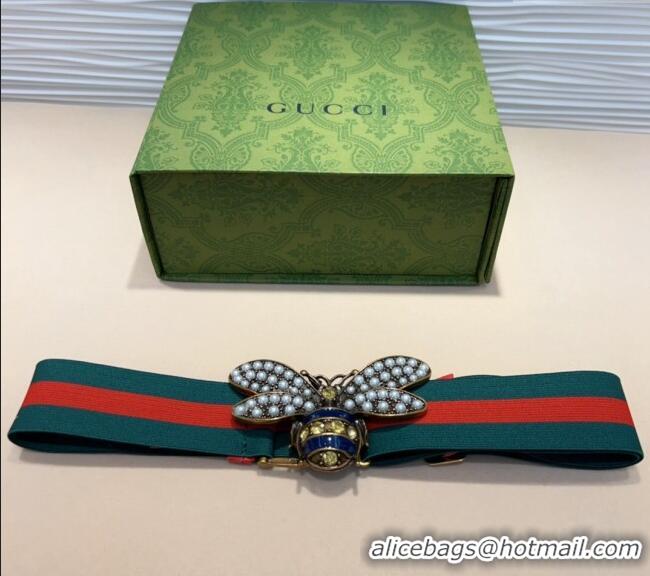 Specials Cheap Gucci Web Belt with Bee Buckle 0708 Green/Red 2024