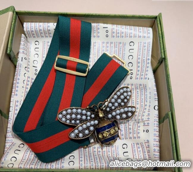 Specials Cheap Gucci Web Belt with Bee Buckle 0708 Green/Red 2024