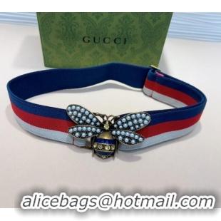 Market Sells Gucci Web Belt with Bee Buckle 0708 White/Red/Blue 2024