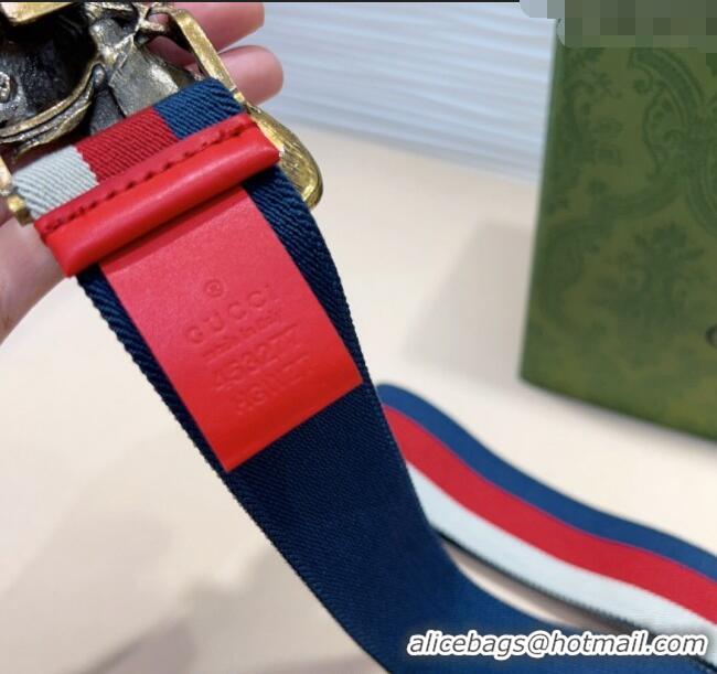 Market Sells Gucci Web Belt with Bee Buckle 0708 White/Red/Blue 2024