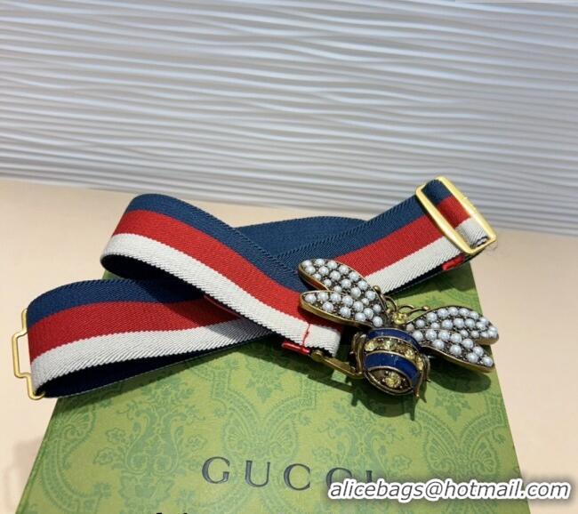 Market Sells Gucci Web Belt with Bee Buckle 0708 White/Red/Blue 2024