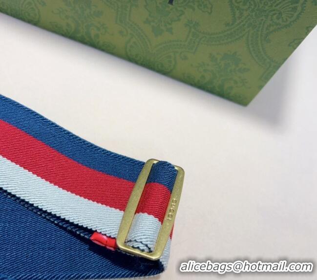 Market Sells Gucci Web Belt with Bee Buckle 0708 White/Red/Blue 2024