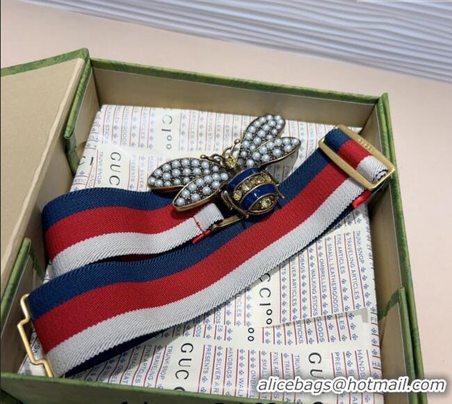 Market Sells Gucci Web Belt with Bee Buckle 0708 White/Red/Blue 2024