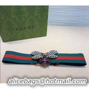 Newly Launched Gucci Web Belt with Bee Buckle 0708 Green/Red 2024