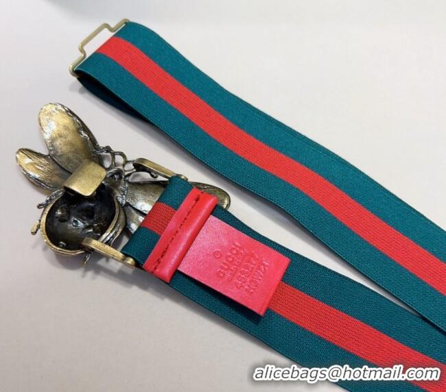Newly Launched Gucci Web Belt with Bee Buckle 0708 Green/Red 2024