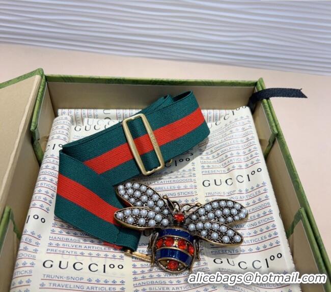 Newly Launched Gucci Web Belt with Bee Buckle 0708 Green/Red 2024