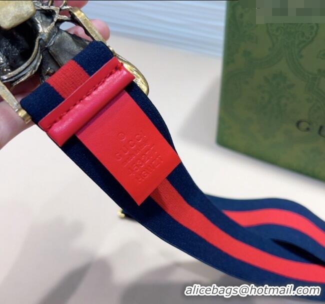 Market Sells Gucci Web Belt with Bee Buckle 0708 Navy Blue/Red 2024