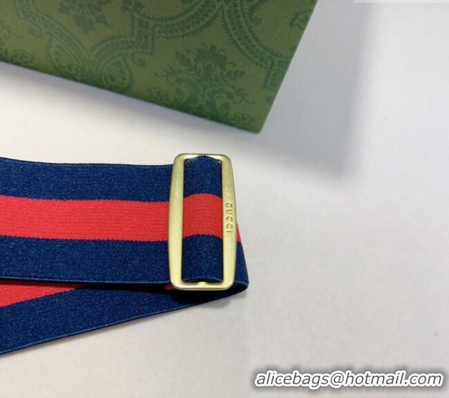 Market Sells Gucci Web Belt with Bee Buckle 0708 Navy Blue/Red 2024