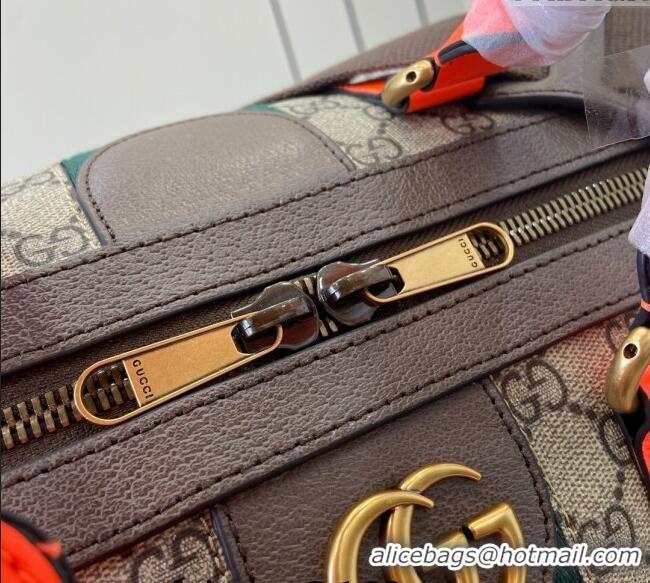 Grade Cheap Gucci Savoy GG Canvas Small Duffle Travel Bag with Fluorescent Orange Trim 724642 2024