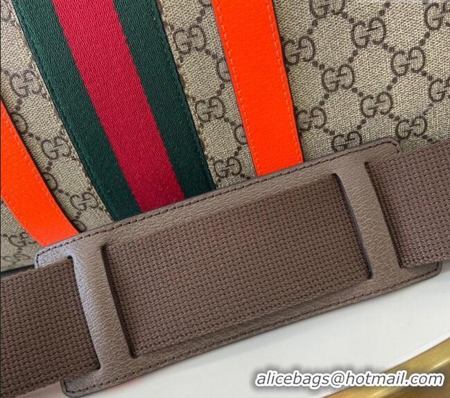 Grade Cheap Gucci Savoy GG Canvas Small Duffle Travel Bag with Fluorescent Orange Trim 724642 2024