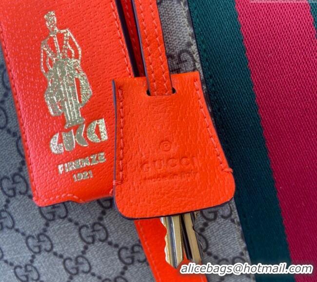 Grade Cheap Gucci Savoy GG Canvas Small Duffle Travel Bag with Fluorescent Orange Trim 724642 2024