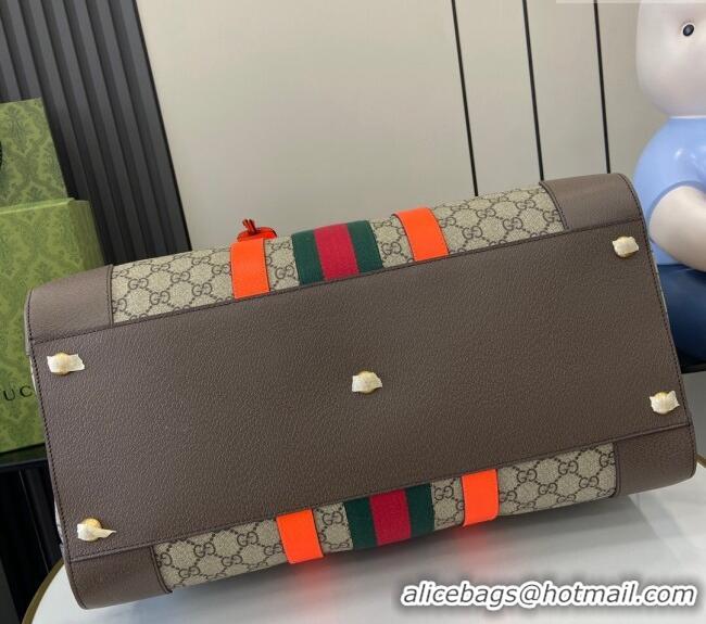 Grade Cheap Gucci Savoy GG Canvas Small Duffle Travel Bag with Fluorescent Orange Trim 724642 2024