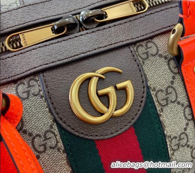 Grade Cheap Gucci Savoy GG Canvas Small Duffle Travel Bag with Fluorescent Orange Trim 724642 2024