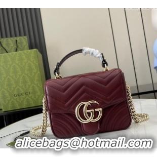 Top Grade Gucci GG Marmont Leather Mini Top Handle Bag 811238 Dark Burgundy 2024
