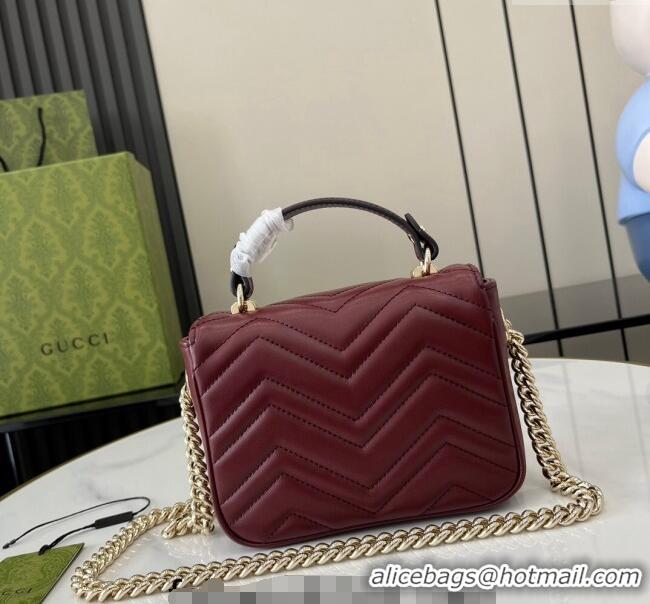 Top Grade Gucci GG Marmont Leather Mini Top Handle Bag 811238 Dark Burgundy 2024