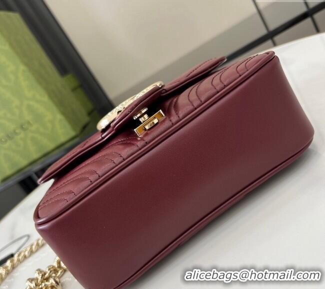 Top Grade Gucci GG Marmont Leather Mini Top Handle Bag 811238 Dark Burgundy 2024
