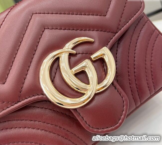 Top Grade Gucci GG Marmont Leather Mini Top Handle Bag 811238 Dark Burgundy 2024