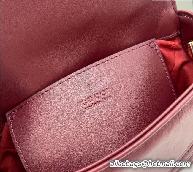 Top Grade Gucci GG Marmont Leather Mini Top Handle Bag 811238 Dark Burgundy 2024