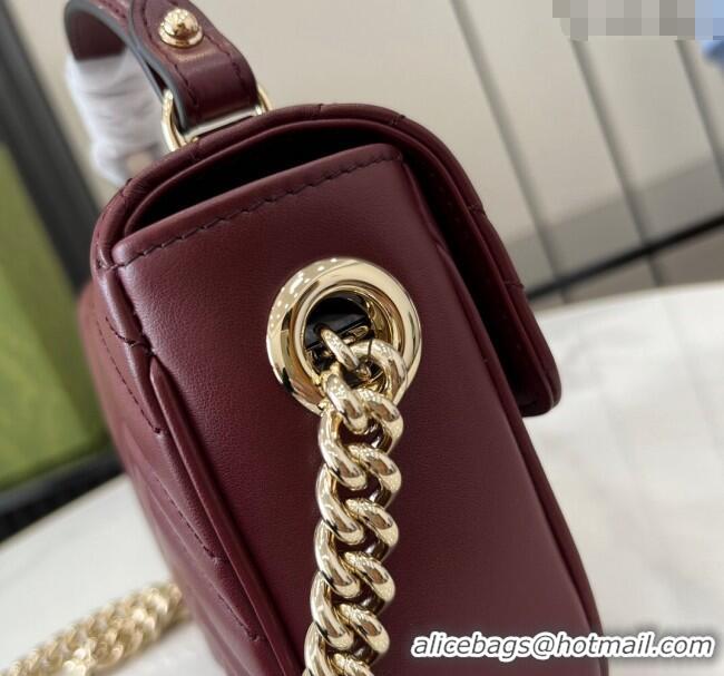 Top Grade Gucci GG Marmont Leather Mini Top Handle Bag 811238 Dark Burgundy 2024