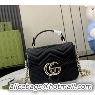 Low Cost Gucci GG Marmont Leather Mini Top Handle Bag 811238 Black 2024