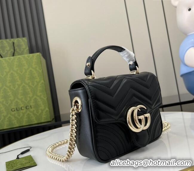 Low Cost Gucci GG Marmont Leather Mini Top Handle Bag 811238 Black 2024