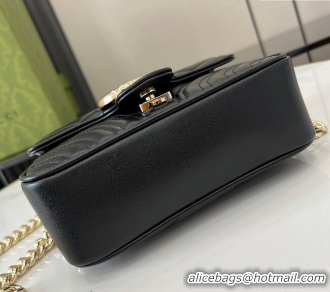 Low Cost Gucci GG Marmont Leather Mini Top Handle Bag 811238 Black 2024