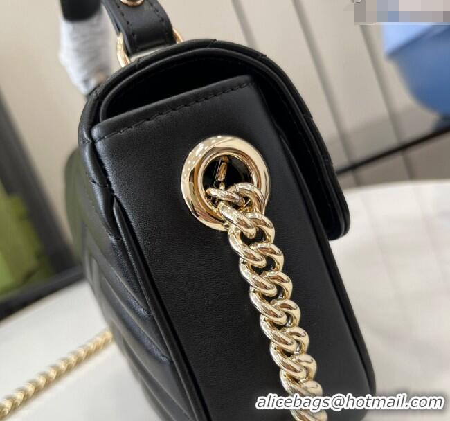 Low Cost Gucci GG Marmont Leather Mini Top Handle Bag 811238 Black 2024